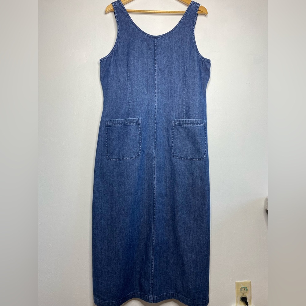 LL. Bean Blue Denim Maxi Dress Size 14 90s Relaxed fit Overall